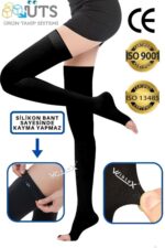 Diz Üstü Variss Çorabı Orta Basınç Burnu Açık (SİYAH RENK) (ÇİFT BACAK)